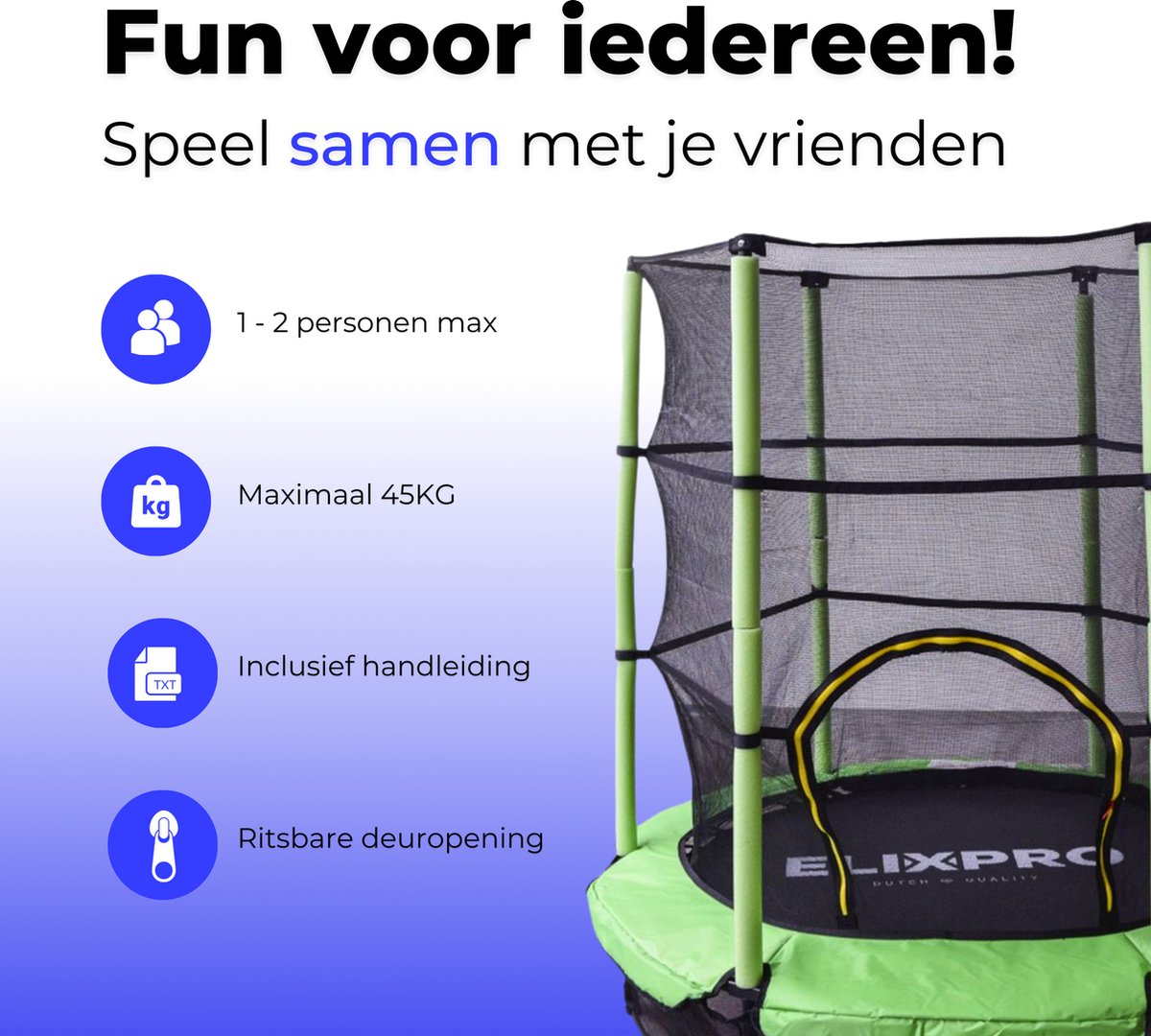 ElixPro Kinder Trampoline - 140cm - Groen