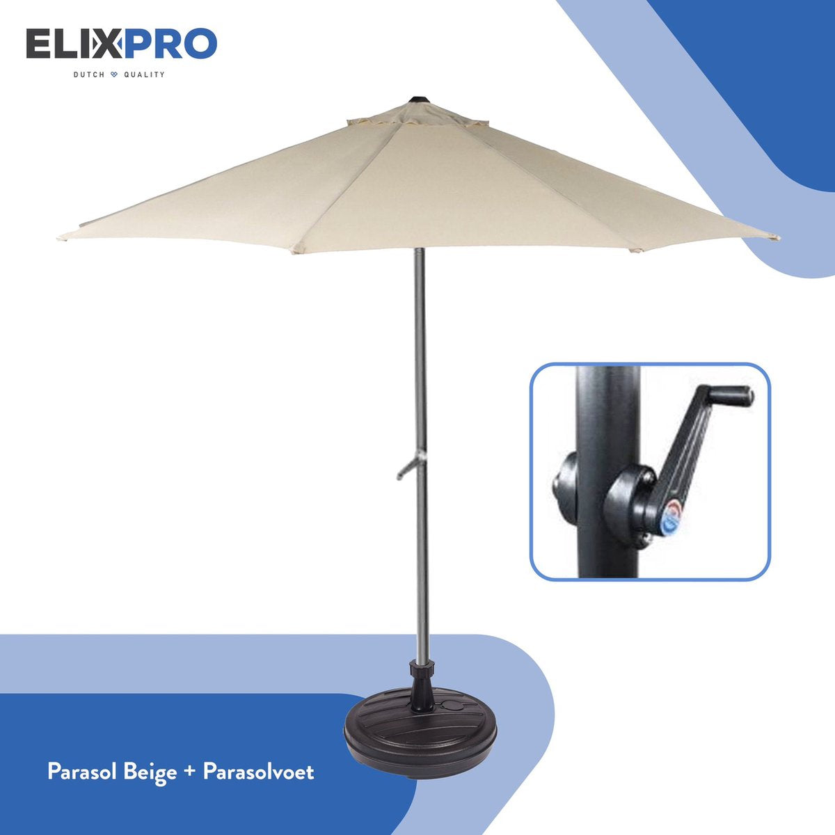 Parasol inclusief voetstuk - Beige - Ø 300 cm