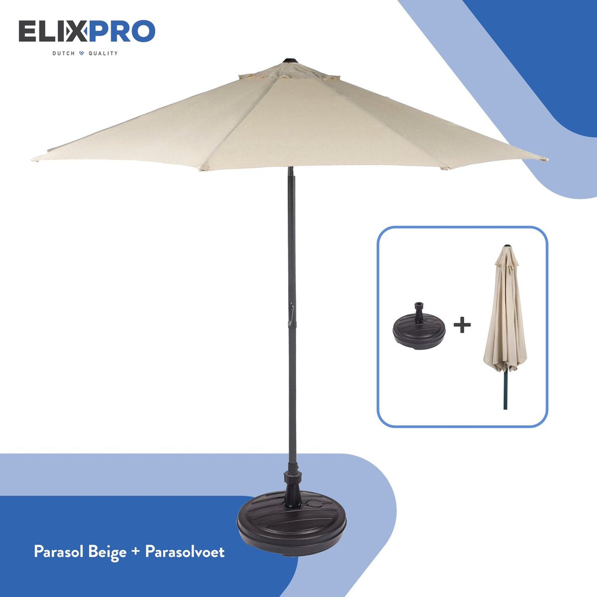 Parasol inclusief voetstuk - Beige - Ø 300 cm