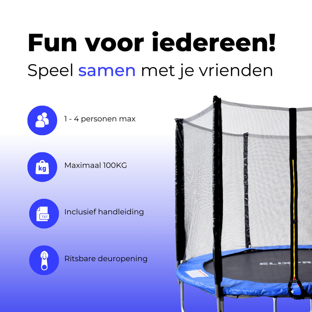 ElixPro Trampoline - Inclusief veiligheidsnet en instapladder - 244cm - Blauw