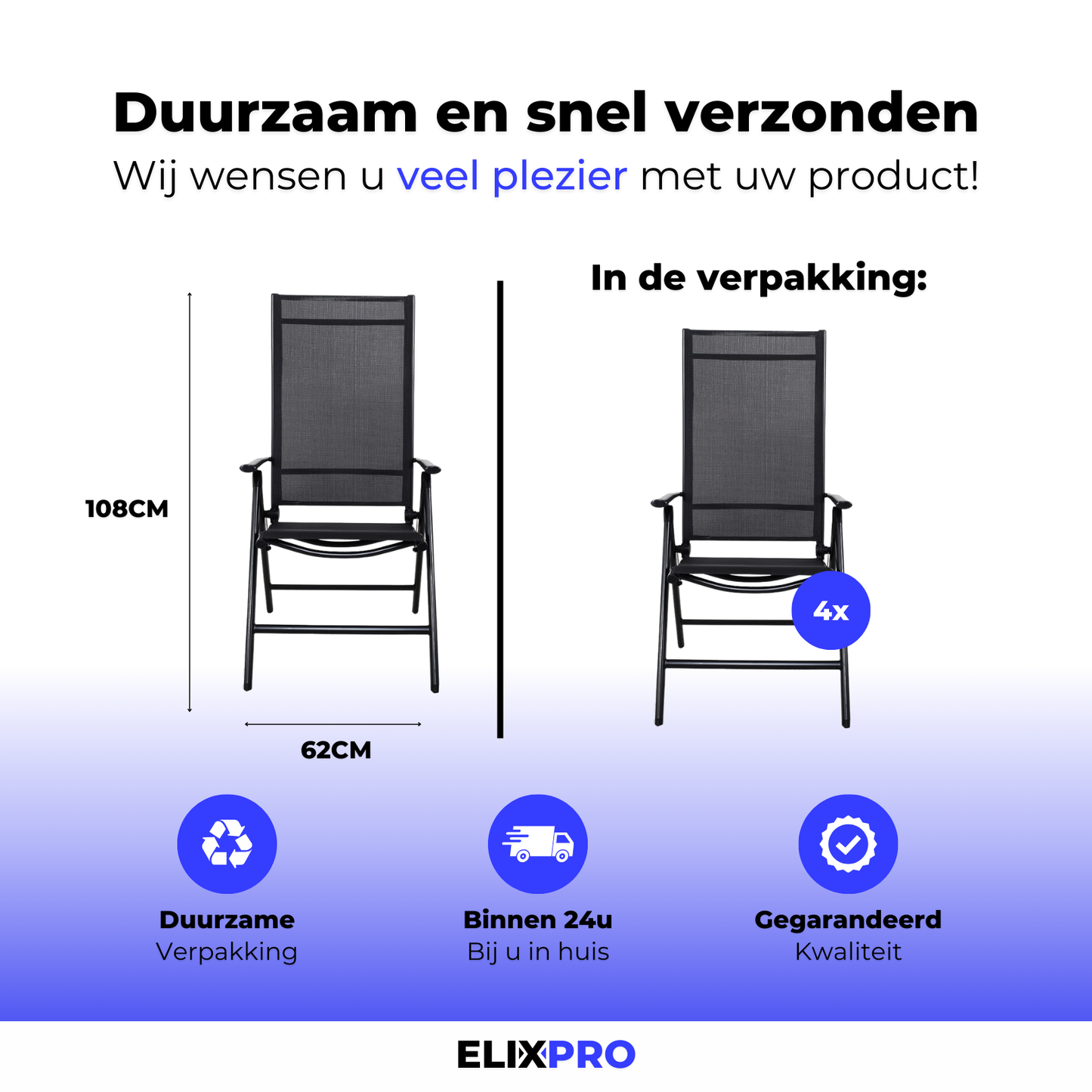 ElixPro Tuinstoel 4x - 7 Verstelbare Standen