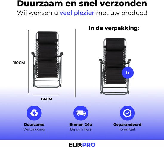 Elixpro - 2 in 1 Tuinstoel - Ligstoel inclusief Hoofdkussen - Opvouwbaar en Verstelbaar