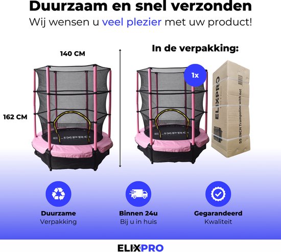 ElixPro Kinder Trampoline - 140cm - Roze