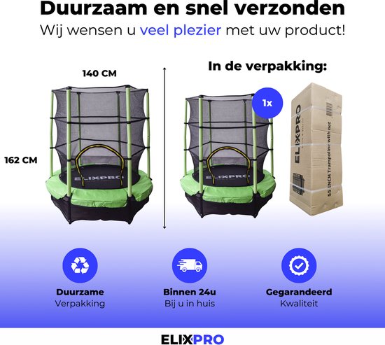 ElixPro Kinder Trampoline - 140cm - Groen