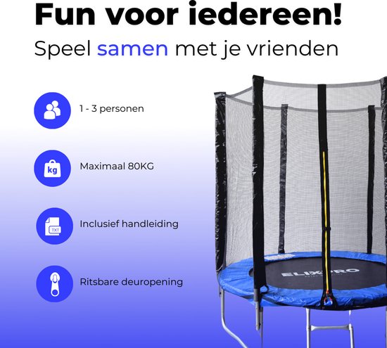 ElixPro Trampoline - Inclusief veiligheidsnet en instapladder - Trampoline 183cm - Blauw