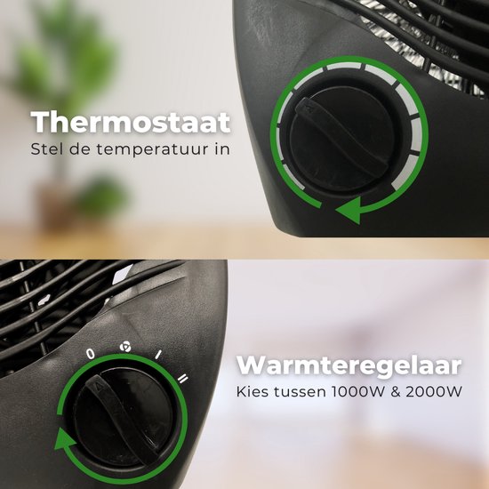 Ventilatorkachel - Elektrische kachel - 2 warmtestanden - 2000Watt- Zwart